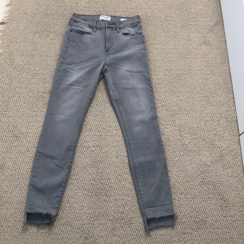 Frame denim skinny jeans with fringe bottom